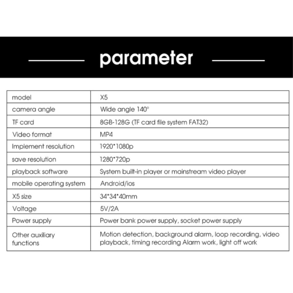 X5 Home Security WiFi-kamera Body Recognition Camera Night Vision Svart