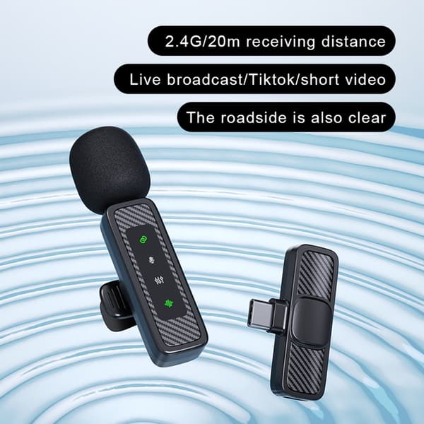 Trådløs myggmikrofon (2,4 GHz) USB-C – 2 mikrofoner + 1 mottaker Black