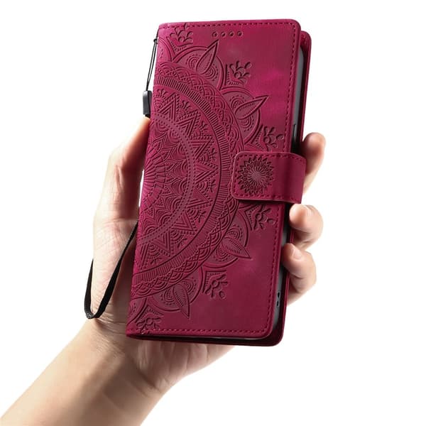 Til Samsung Galaxy S26 Ultra tegnebogscover Cover Shell Mandala Blomstermønster Red
