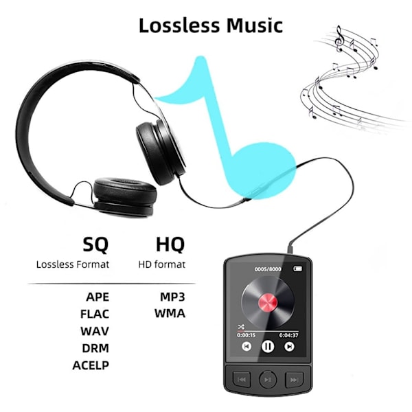 64GB Bluetooth MP3 MP4 musikvideoafspiller FM-radio 1,77-tommer skærm Black