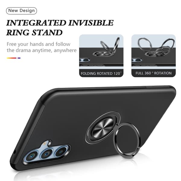 Til Samsung Galaxy A16 5G / A16 4G Hybrid Cover med Roterbar Ringholder - Sort Black