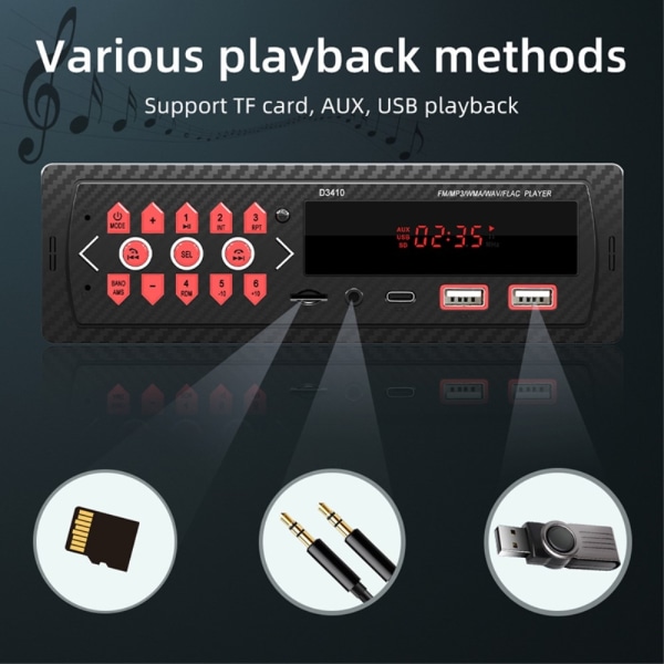 Auto Bluetooth MP3-soitin Autostereo TF Card U-Disk FM-radio Black