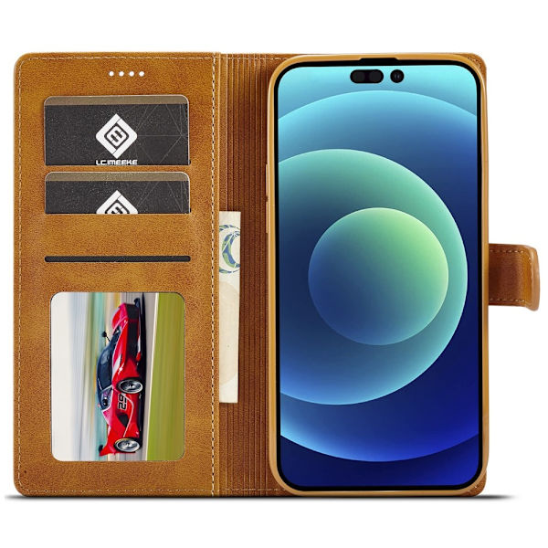 LC.IMEEKE Wallet Stand Etui til iPhone 15 Pro Brown