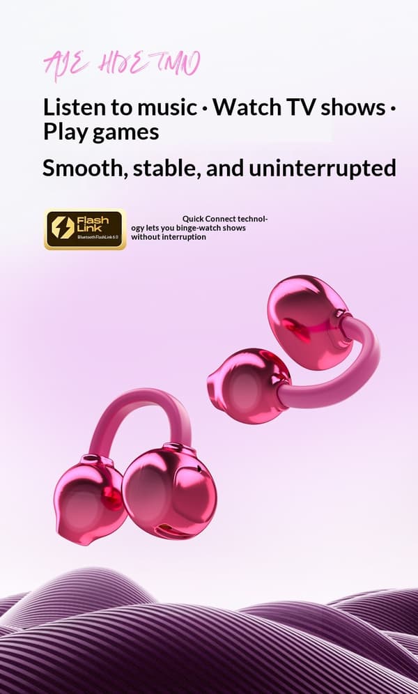 Trådløse Bluetooth 5.4-clip-on-hovedtelefoner med open-ear-design og opladningsetui i håndtaskestil Pink