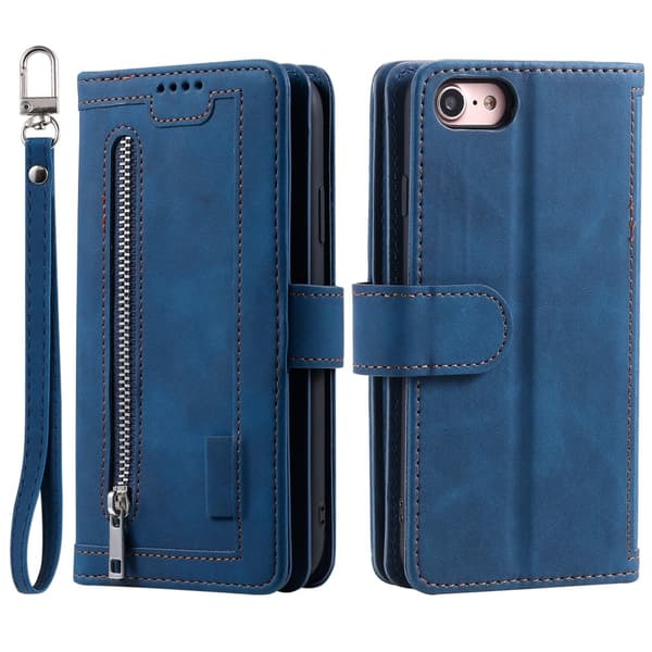Til iPhone 17e / 16e Etui med Lynlåslomme og 9 Kortlommer Blue