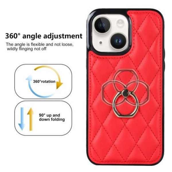iPhone 14 Etui Rhombus Grid Pattern Bagcoverring Kickstand - Rød Red
