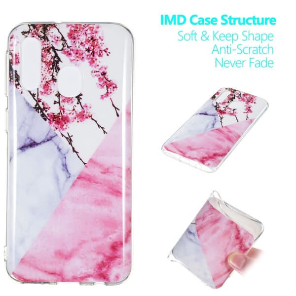 Marble Pattern IMD TPU Soft Back Suojakuori - Samsung Galaxy A40 - Style F Black