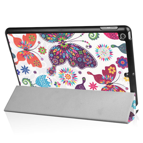 iPad 9.7" (2017 / 2018) Slim fit tri-fold fodral - Butterflies Svart