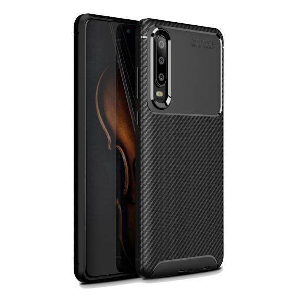 Huawei P30 Karbonfiber Teksturcover - Sort Black