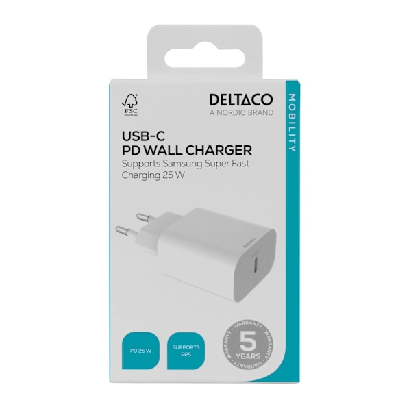 USB-C vægoplader med PD 20 W og PPS 25 W, Samsung Super Fast Charging, hvid White