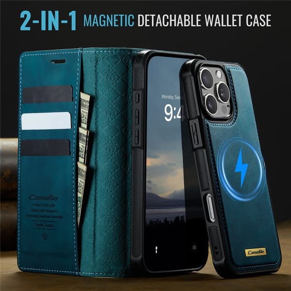 CASEME Til iPhone 16 Pro Lommebokdeksel Magnetisk Avtakbar RFID Beskyttelse Blue