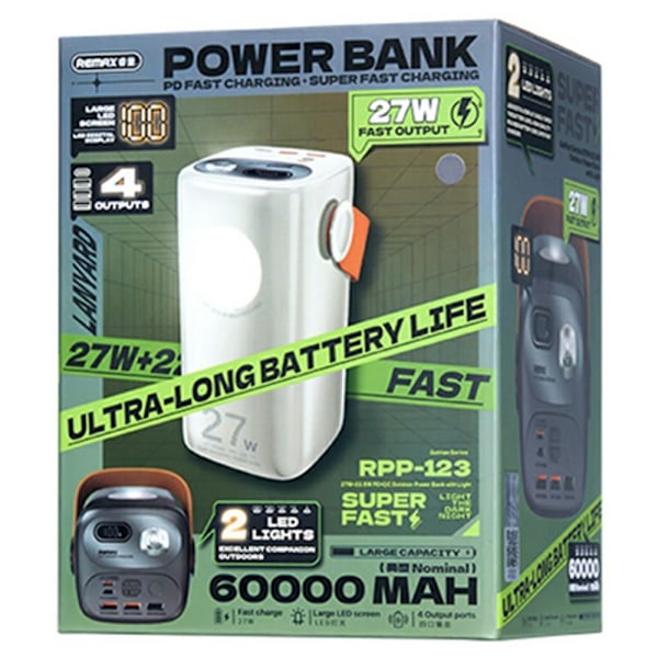 REMAX RPP-123 60000mAh Powerbank 27W + 22.5W Snabbladdning grå