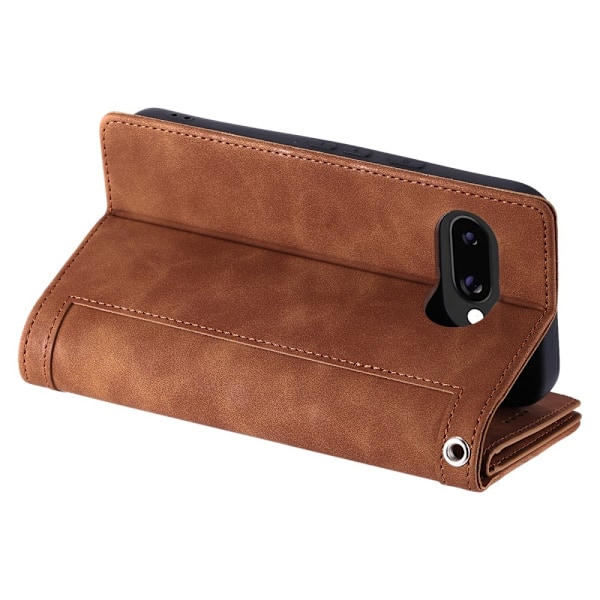 Til Google Pixel 9A Etui med Lynlåslomme og 9 Kortlommer Brown