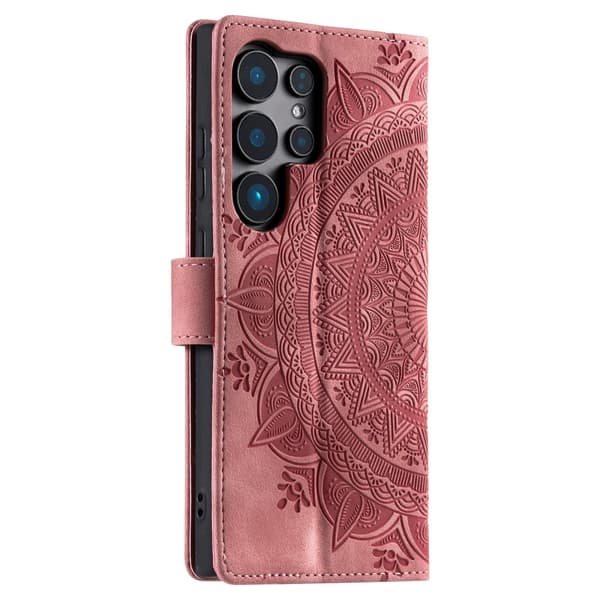Til Samsung Galaxy S25 Ultra tegnebogscover Cover Shell Mandala Blomstermønster Pink