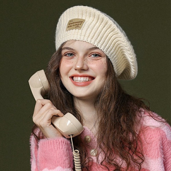 GOLOVEJOY Bomullsstrikket Vintervarm Beanie Elastisk Strikket Beret Caps - Beige Beige