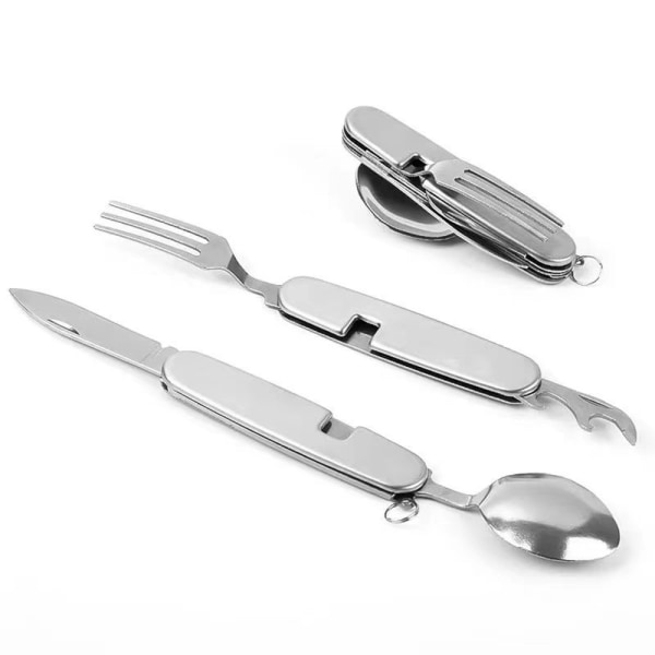 2Pcs Camping Cutlery Stainless Steel Knife Fork Spoon Outdoor Silver one size