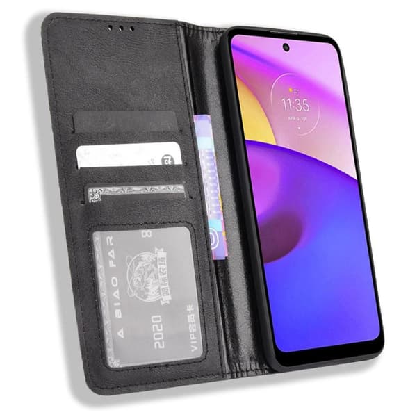 Lompakkoteline Käännettävä puhelinkotelo Motorola Moto E20/E30/E40 - musta Black