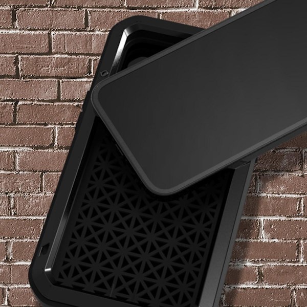 iPhone 13 LOVE MEI Kraftfullt stötsäkert fodral metall+silikon härdat glas Svart