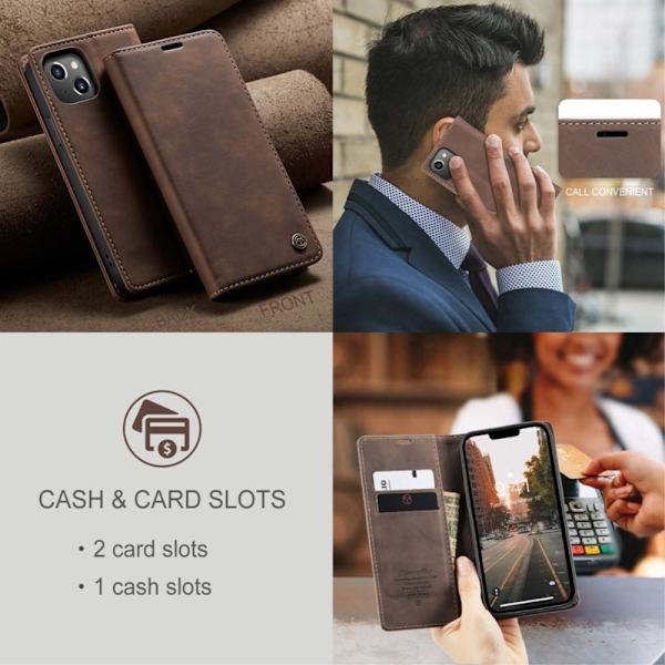 CASEME Retro lompakkokotelo iPhone 14 Prolle - tummanruskea Brown