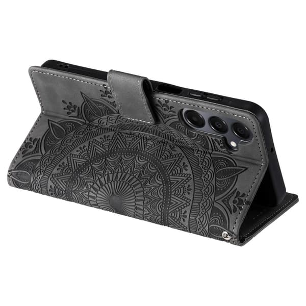 For Samsung Galaxy A26 Lommebok Deksel Shell Mandala Blomstermønster Grey