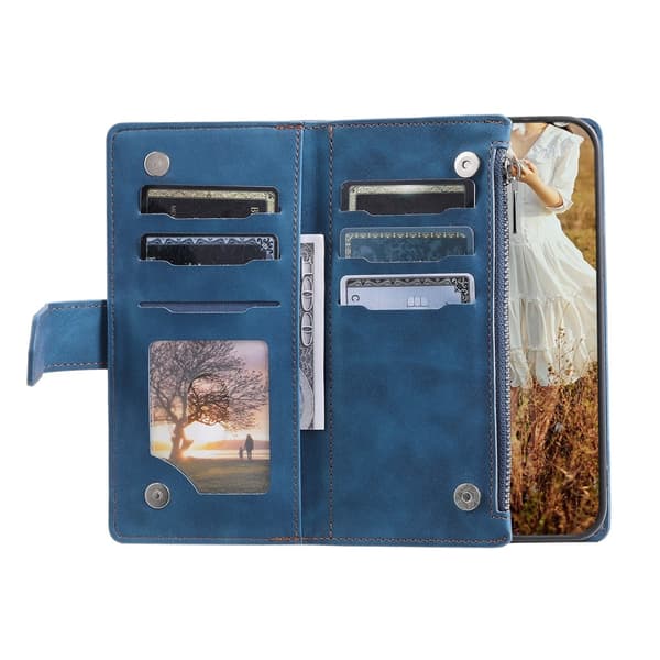 Google Pixel 10 Pro / 10 / 9 Pro / 9 Zipper Wallet Case Rhombus Stitching Line Puhelinsuojus Blue