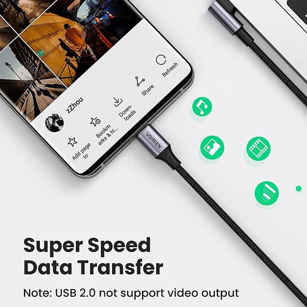 UGREEN 2m 100W snabbladdning sladd kabel USB - C datakabel böjd Svart