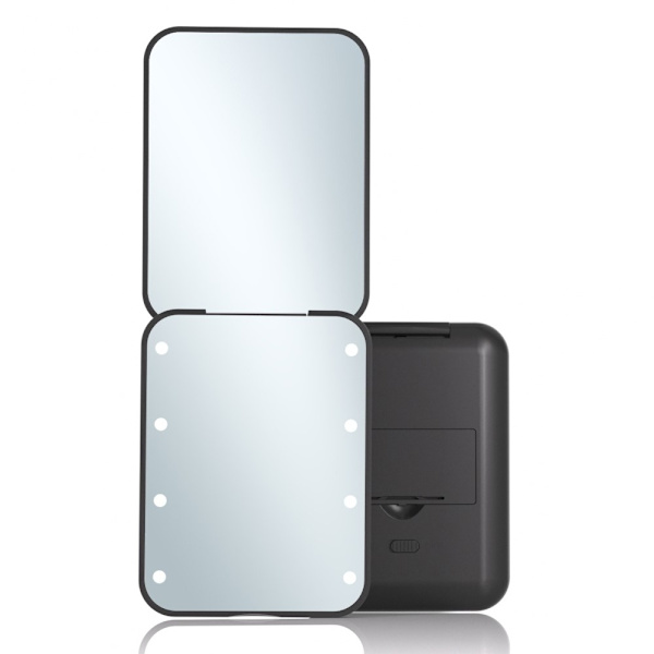 dobbeltsidet makeup spejl LED lys folde 2X forstørrelse spejl Black