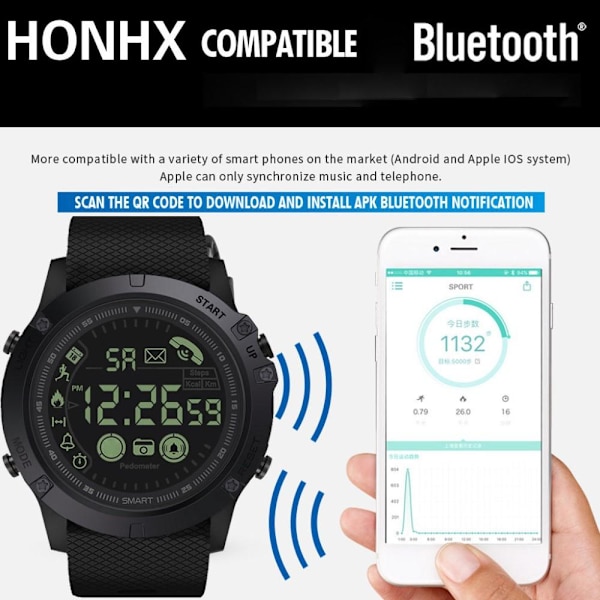 Smart Watch 24 tunnin aktiivisuusranneke 30m vedenpitävä Apple/Androidille - musta Black
