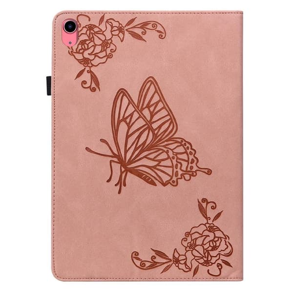 Apple iPad 10.9 2022 Sammenleggbart Veske Kortholder Sommerfugl - Rosa Pink