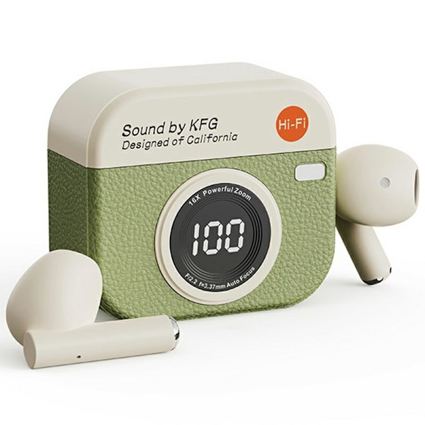 Retro kameradesign Bluetooth-hodetelefoner Støyreduksjon In-Ear-hodetelefoner Green