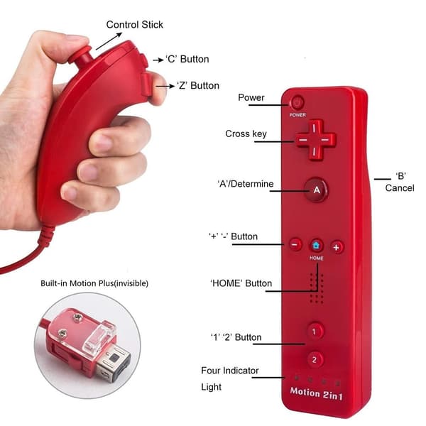 Kompatibel med Wii Controller Set Motion Plus, Bulk Red Red