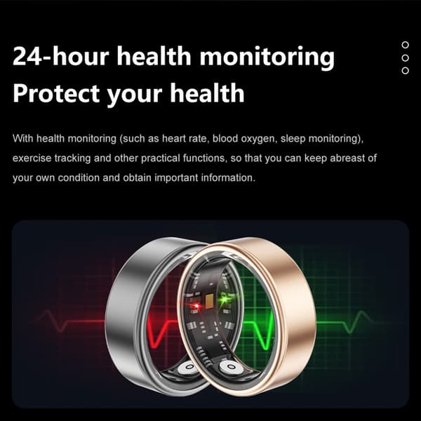 Smart Ring Bluetooth Finger Health Tracker 19.0 mm Inre Diameter Svart