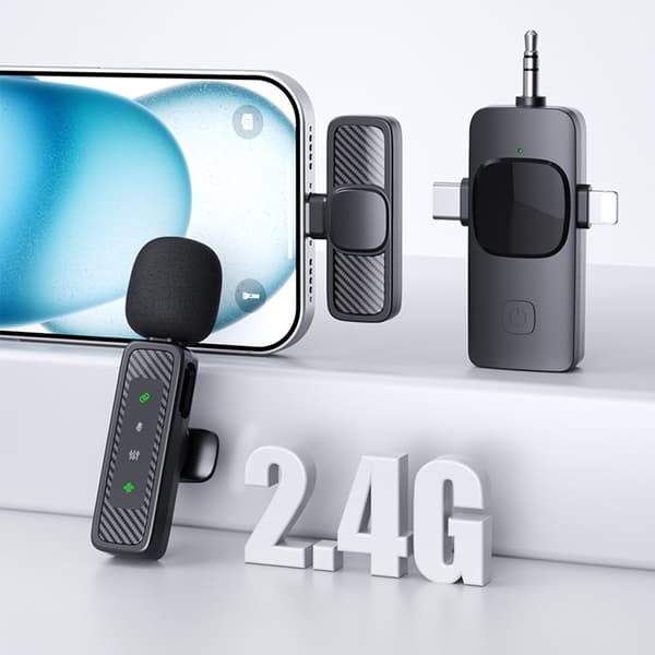 Trådløs myggmikrofon (2,4 GHz) USB-C – 2 mikrofoner + 1 mottaker Black