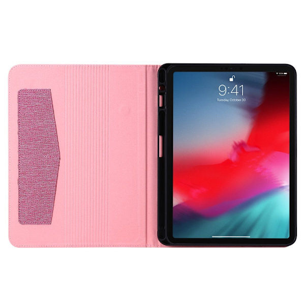 Till iPad Air 13 (2024) Vikbart fodral korthållare Tygtextur - Rosa Rosa