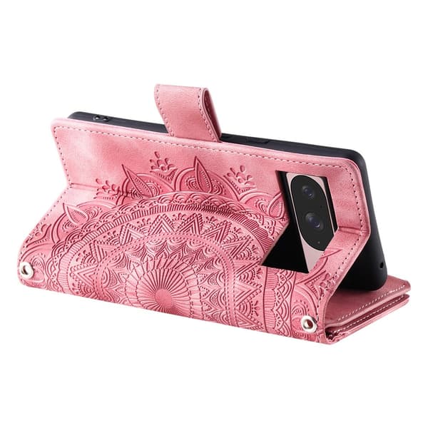 For Google Pixel 10 Pro / 10 / 9 Pro / 9  Lommebok Deksel Shell Mandala Blomstermønster Pink
