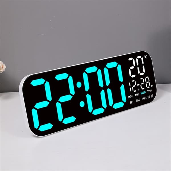 Stor LED-klokke 19,5" veggklokke multifunksjon kalender termometer fjernkontroll Black