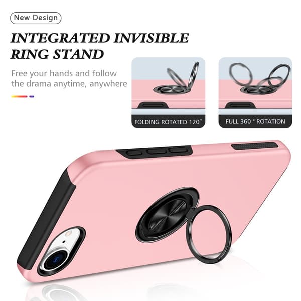 Till iPhone 17e / 16e Hybrid skal med Finger Ring - Rosa Rosa