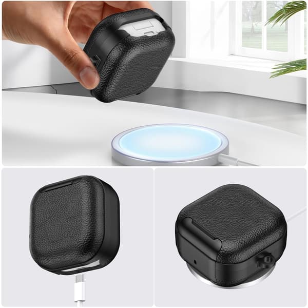 Til Samsung Galaxy Buds4 / Buds4 Pro Beskyttende Etui Dæksel Stand Lås Krog Black