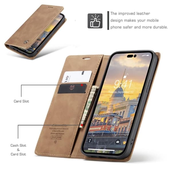 CASEME Lommebok - deksel iPhone 14 Pro Max - Lysebrun Brown