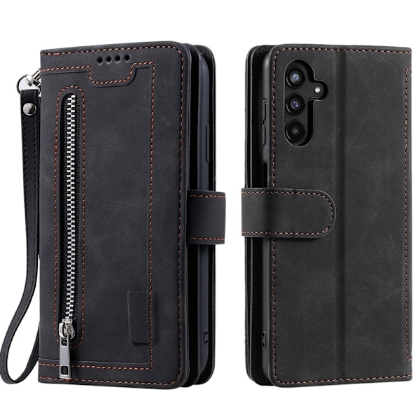 Til Samsung Galaxy A26 5G Etui med Lynlåslomme og 9 Kortlommer Black