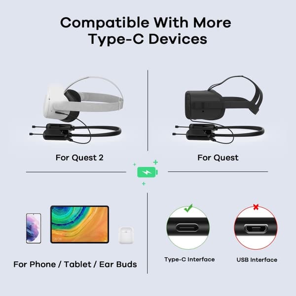 AMVR för Pico 4 Meta Oculus Quest 2 Quest Pro Quest 3 8000mAh Powerbank Svart