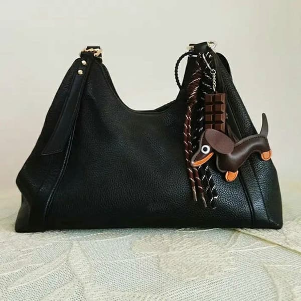 Dachshund Keychain Chocolate Charm Strap PU Bag Charm for Handbag Brun