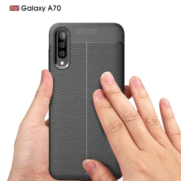 Samsung Galaxy A70 Litchi Skin Soft TPU Phone Cover Case - Black Black