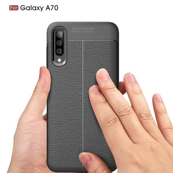 Till Samsung Galaxy A70 TPU-skal Litchi Grain Svart