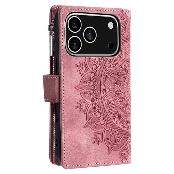 Pungetui kompatibelt med iPhone 17 Pro cover etui mandala blomstermønster Pink