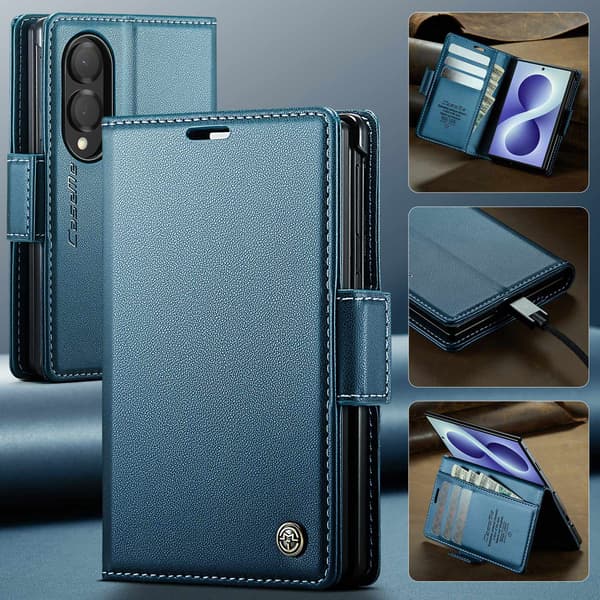 CASEME Glansigt telefonplånboksfodral till Samsung Galaxy Z Fold8 Blå