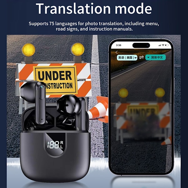 A18 150 Languages ​​Kääntäjä Smart Voice Bluetooth In Ear kuulokkeet Black