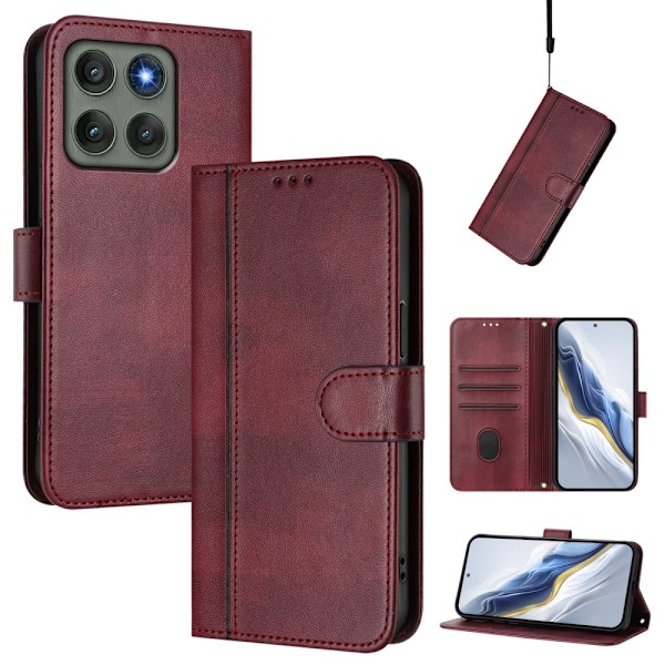 Motorola Edge 60 Pro 5G Suojakotelot Lompakko Teline Retrokuvio Nahkainen Red