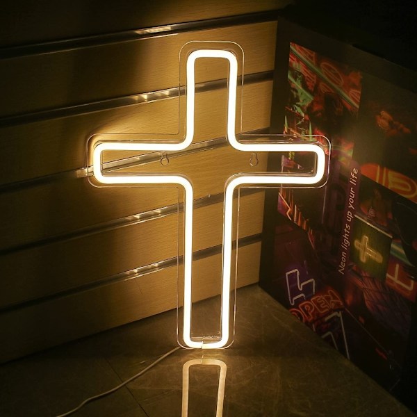 LED Cross Cross Neon-skilt USB-drevet dimbar lampe-dekorasjon for kirke og fest White