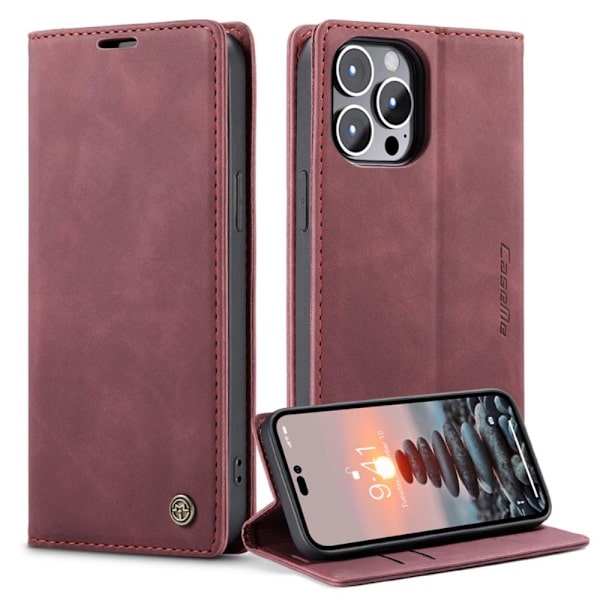 CASEME Retro tegnebog taske til iPhone 14 Pro - rød Red